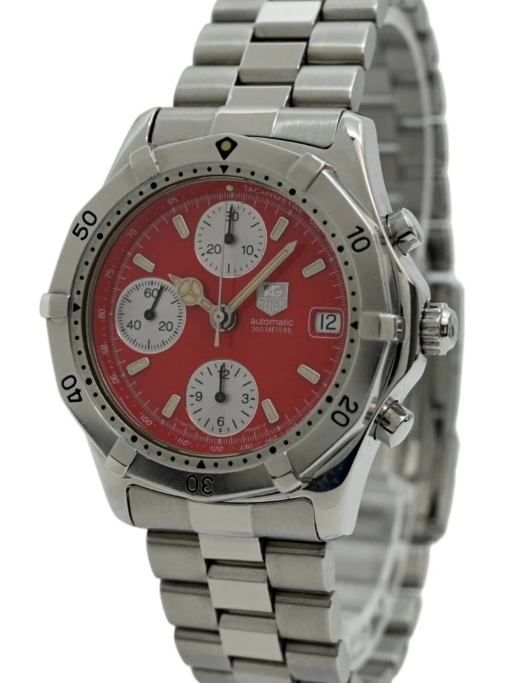 Tag Heuer 38mm Men's 2000 Series Automatic Chrono Red Dial Watch! Ref: CK2112!